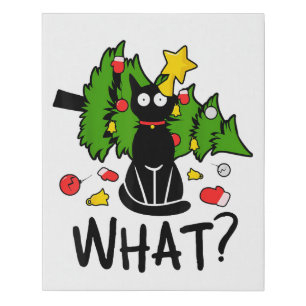 Funny Black Cat Christmas Tree Merry Santa Humor C Faux Canvas Print
