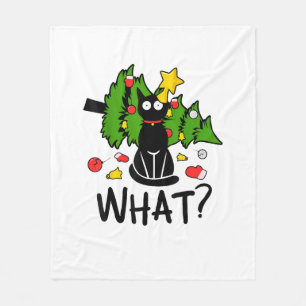 Funny Black Cat Christmas Tree Merry Santa Humor C Fleece Blanket