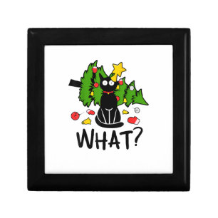 Funny Black Cat Christmas Tree Merry Santa Humor C Gift Box