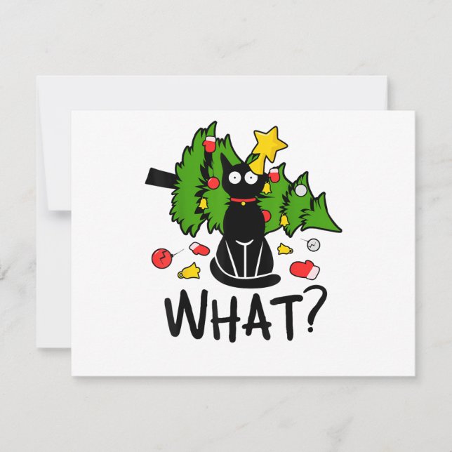 Funny Black Cat Christmas Tree Merry Santa Humor C Holiday Card (Front)