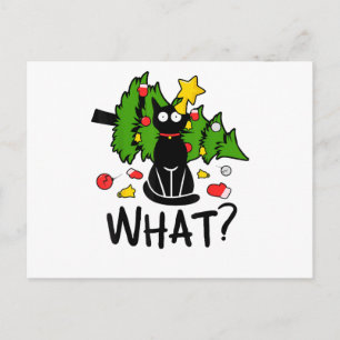 Funny Black Cat Christmas Tree Merry Santa Humor C Holiday Postcard