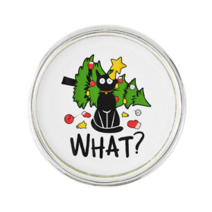 Funny Black Cat Christmas Tree Merry Santa Humor C Lapel Pin