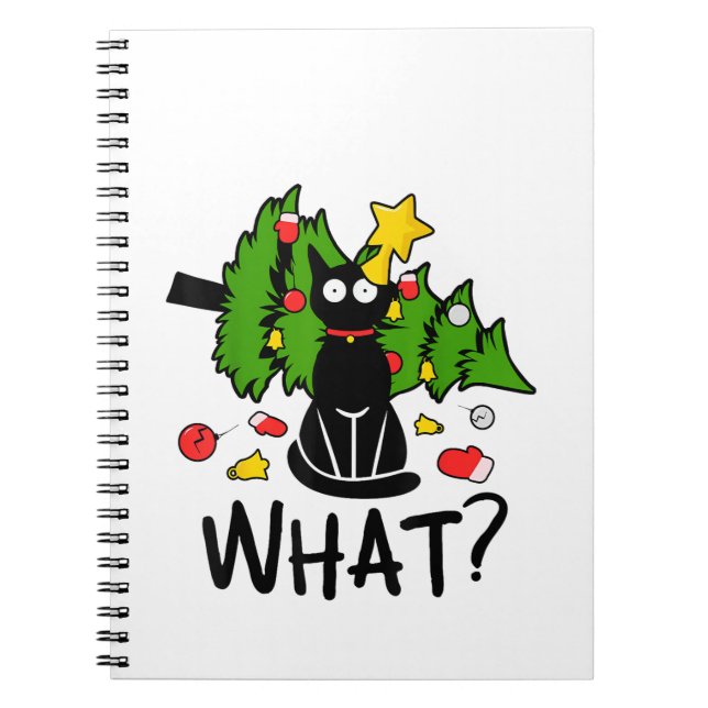 Funny Black Cat Christmas Tree Merry Santa Humor C Notebook (Front)