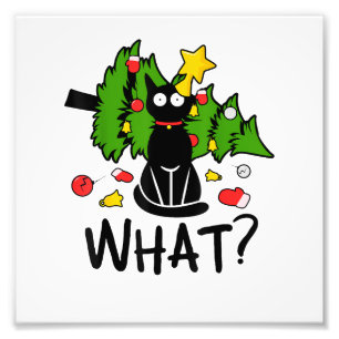 Funny Black Cat Christmas Tree Merry Santa Humor C Photo Print