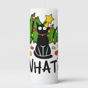 Funny Black Cat Christmas Tree Merry Santa Humor C Pillar Candle