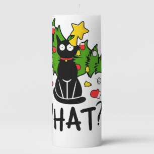 Funny Black Cat Christmas Tree Merry Santa Humor C Pillar Candle