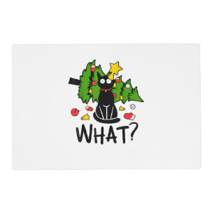 Funny Black Cat Christmas Tree Merry Santa Humor C Placemat