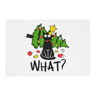 Funny Black Cat Christmas Tree Merry Santa Humor C Placemat