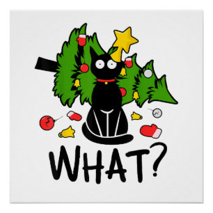 Funny Black Cat Christmas Tree Merry Santa Humor C Poster