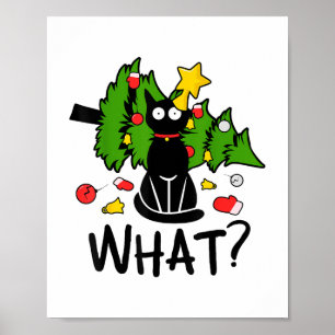 Funny Black Cat Christmas Tree Merry Santa Humor C Poster