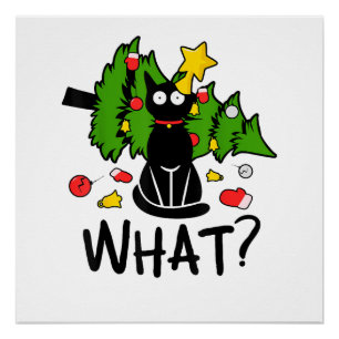 Funny Black Cat Christmas Tree Merry Santa Humor C Poster