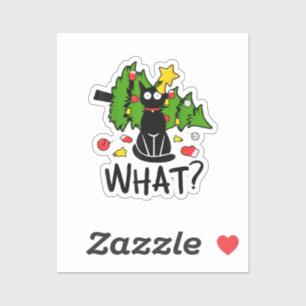 Funny Black Cat Christmas Tree Merry Santa Humor C Sticker