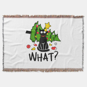 Funny Black Cat Christmas Tree Merry Santa Humor C Throw Blanket