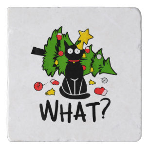 Funny Black Cat Christmas Tree Merry Santa Humor C Trivet