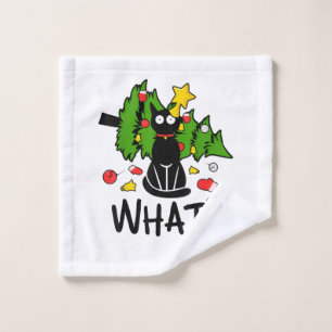 Funny Black Cat Christmas Tree Merry Santa Humor C Wash Cloth