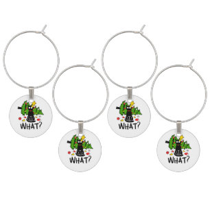 Funny Black Cat Christmas Tree Merry Santa Humor C Wine Charm
