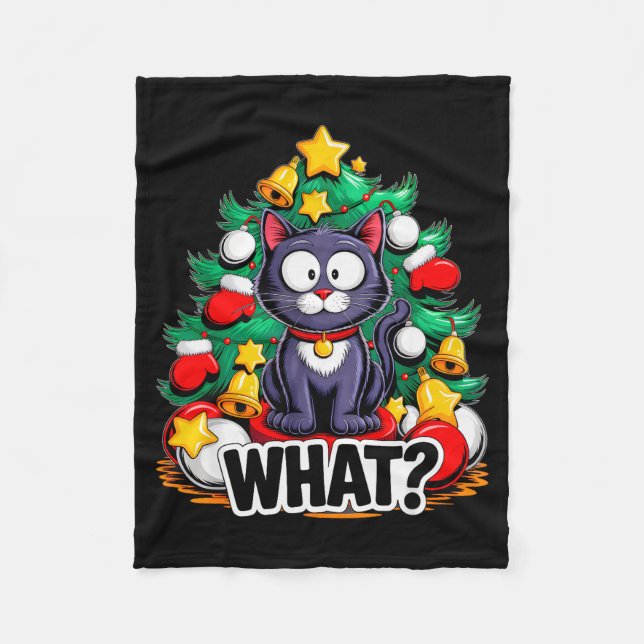 Funny Black Cat Christmas Tree Merry Xmas Humor Ca Fleece Blanket (Front)