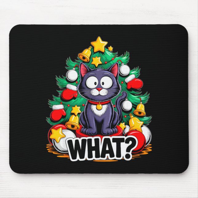Funny Black Cat Christmas Tree Merry Xmas Humor Ca Mouse Pad (Front)