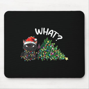 Funny Black Cat Christmas Tree Merry Xmas Humor Ca Mouse Pad