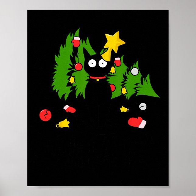 Funny Black Cat Christmas Tree Merry Xmas Humor Ca Poster (Front)