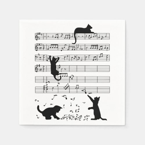 Funny Black Cat Climbing Playing Sheet Music Note  Napkins