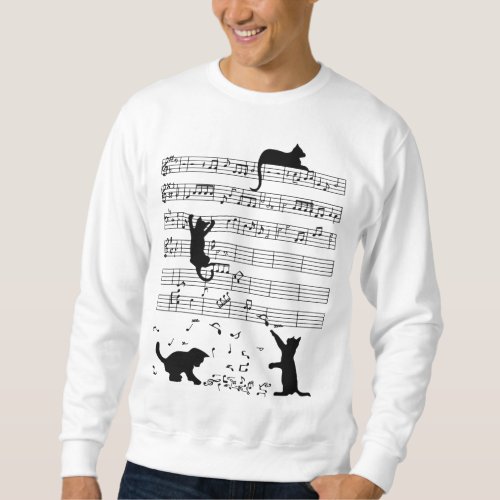 Funny Black Cat Climbing Playing Sheet Music Note  Sweatshirt
