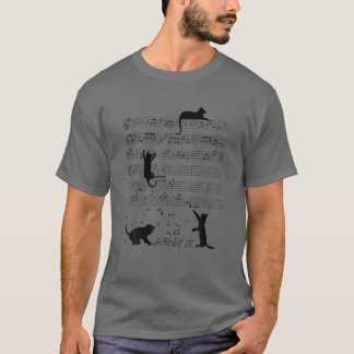 Funny Black Cat Climbing Playing Sheet Music Note T-Shirt