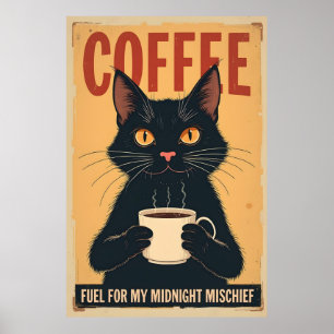 Funny Black Cat Coffee Art - Coffee Because Murder Poster