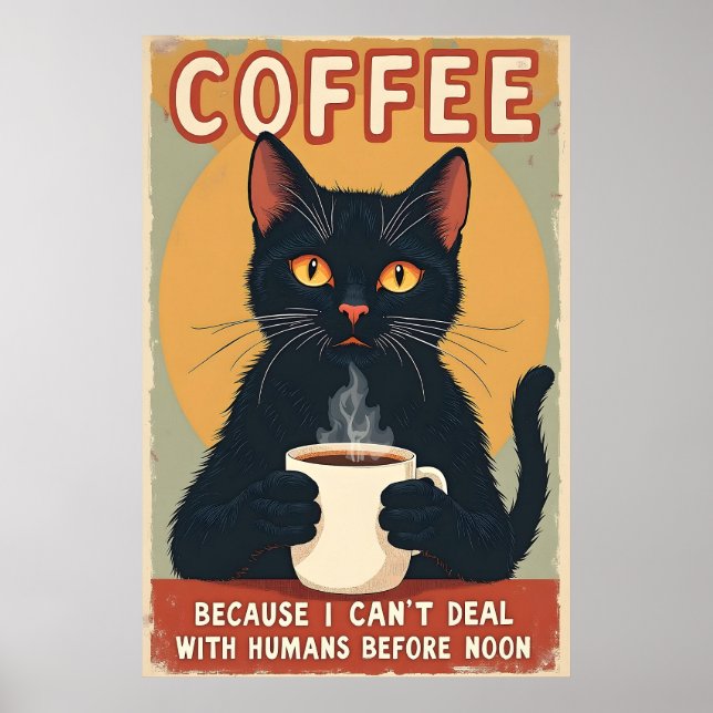 Funny Black Cat Coffee Art Poster (Front)