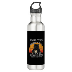 Funny Black Cat coffee spelled backwards is eeffoc Stainless Steel Water Bottle