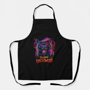 Funny Black Cat Colorful Happy Halloween Men Women Apron