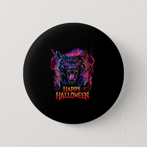 Funny Black Cat Colorful Happy Halloween Men Women Button