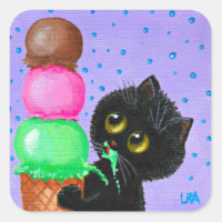 Funny Black Cat Creationarts Square Sticker