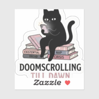Funny Black Cat Doomscrolling Till Dawn Sticker