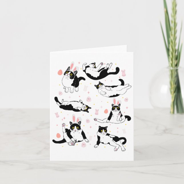 Funny Black Cat Easter Egg Happy Easter Bunny Tuxe Card (Front)