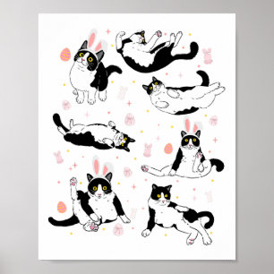 Funny Black Cat Easter Egg Happy Easter Bunny Tuxe Poster