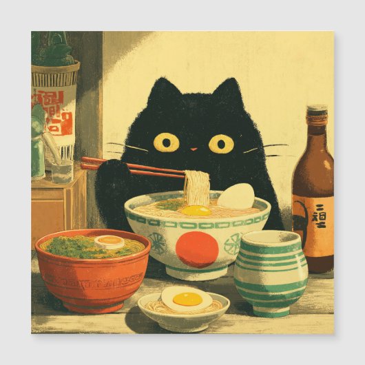 Funny Black Cat Eating Ramen (Front)