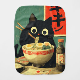 Funny Black Cat Eating Ramen Baby Burp Cloth