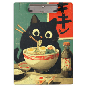 Funny Black Cat Eating Ramen Clipboard