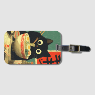Funny Black Cat Eating Ramen Luggage Tag