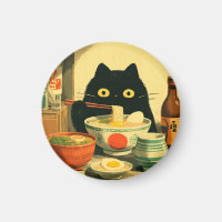 Funny Black Cat Eating Ramen
