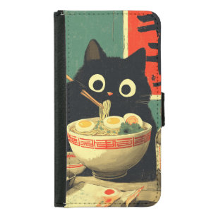 Funny Black Cat Eating Ramen Samsung Galaxy S5 Wallet Case