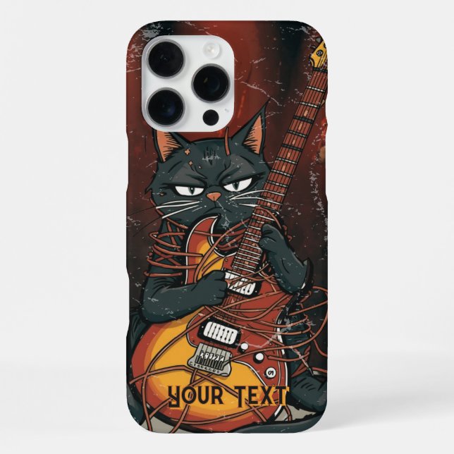 Funny Black Cat Electric Guitar Player Gift iPhone Case (Back)