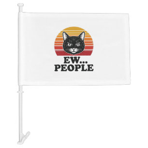 Funny Black Cat Ew People Retro Sunset T-Shirt Des Car Flag