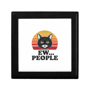 Funny Black Cat Ew People Retro Sunset T-Shirt Des Gift Box