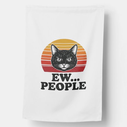 Funny Black Cat Ew People Retro Sunset T-Shirt Des House Flag