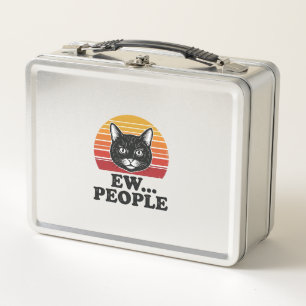 Funny Black Cat Ew People Retro Sunset T-Shirt Des Metal Lunch Box