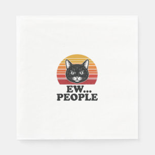 Funny Black Cat Ew People Retro Sunset T-Shirt Des Napkins