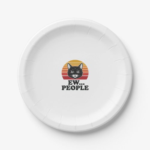 Funny Black Cat Ew People Retro Sunset T-Shirt Des Paper Plates
