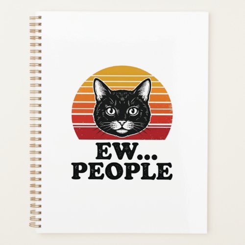 Funny Black Cat Ew People Retro Sunset T-Shirt Des Planner